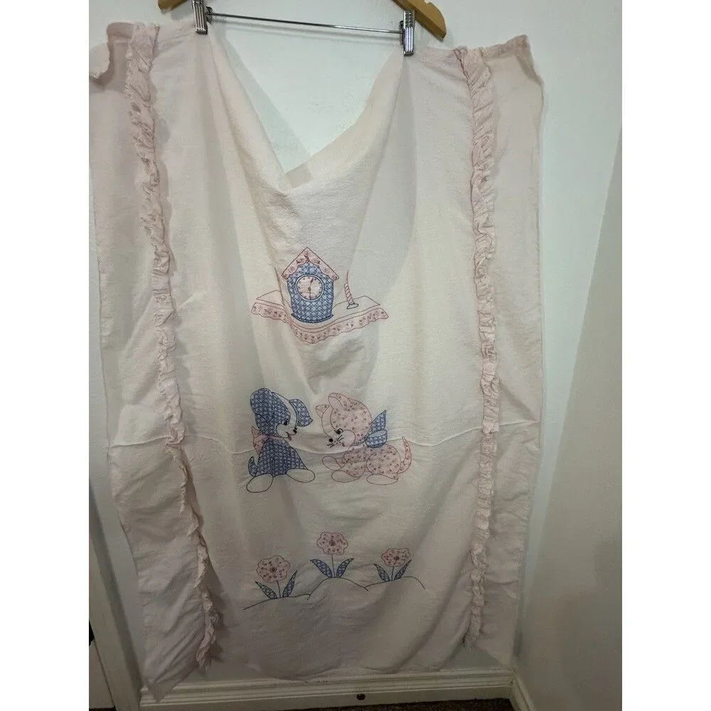 Vintage Homemade Hand Cross Stitch Baby Nursery Crib Bedding Blanket 40x 56 Dogs